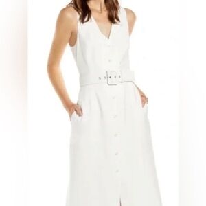 Something Navy White Sleeveless Button-Up Midi Dress, Sz L